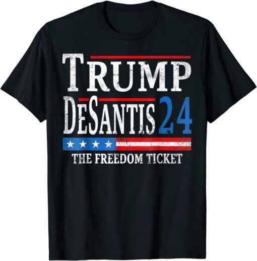 Vintage Trump Desantis 2024 The Freedom Ticket USA Flag Tee Shirt