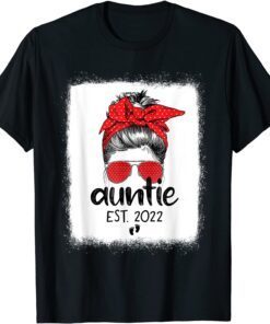 Auntie Est 2022 Messy Bun Mothers Day Pregnancy Announcement Tee Shirt