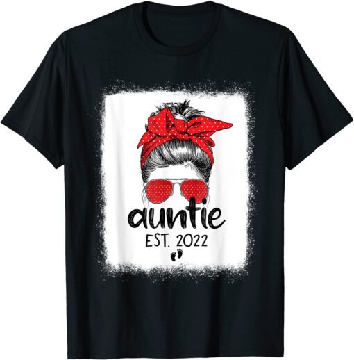 Auntie Est 2022 Messy Bun Mothers Day Pregnancy Announcement Tee Shirt