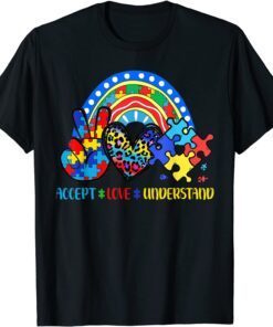 Autism Accept Love Understand Puzzle Pieces Tie Dye Rainbow Tee Shirt