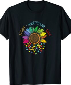 Autism Awareness Accept Understand Love ASD Rainbow Flower Tee Shirt