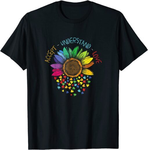 Autism Awareness Accept Understand Love ASD Rainbow Flower Tee Shirt