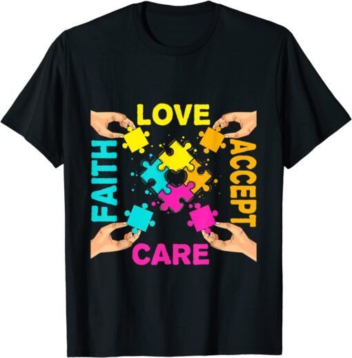 Autism Awareness Acceptance Color Puzzle Pieces Tee Shirt