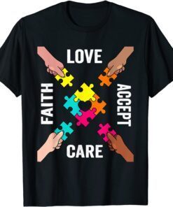 Autism Awareness Acceptance Colorful Puzzle Pieces Tee Shirt