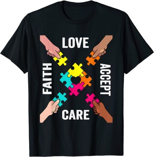 Autism Awareness Acceptance Colorful Puzzle Pieces Tee Shirt