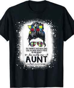 Autism Awareness Aunt Boy Piece Of My Heart Auntie Bleached T-Shirt