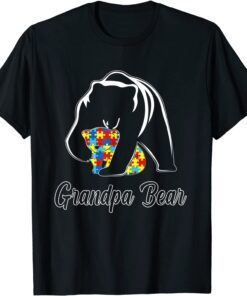 Autism Awareness Grandpa Bear Puzzle Support Autistic Adults Tee Shirt