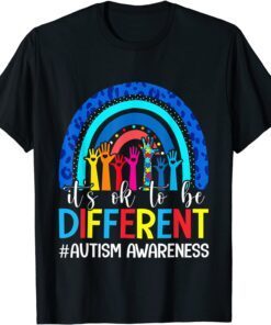 Autism Awareness It's Ok To Be Different Leopard Rainbow Tee Shirt