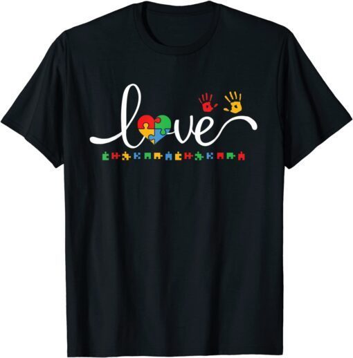 Autism Awareness Love Autism Puzzle Heart ASD Supporter Tee Shirt