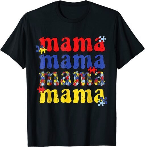 Autism Awareness Mama Vintage Puzzle Piece Autistic Mom Tee Shirt