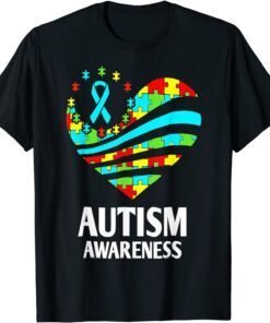 Autism Awareness Women Heart Support Autistic Month Tee T-Shirt