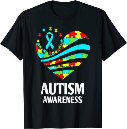 Autism Awareness Women Heart Support Autistic Month Tee T-Shirt