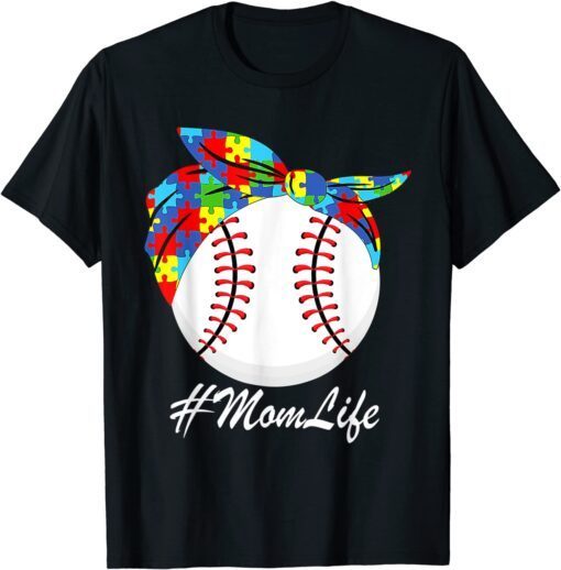 Autism Mom Baseball Messy Bun Autism Awareness Tee Shirt