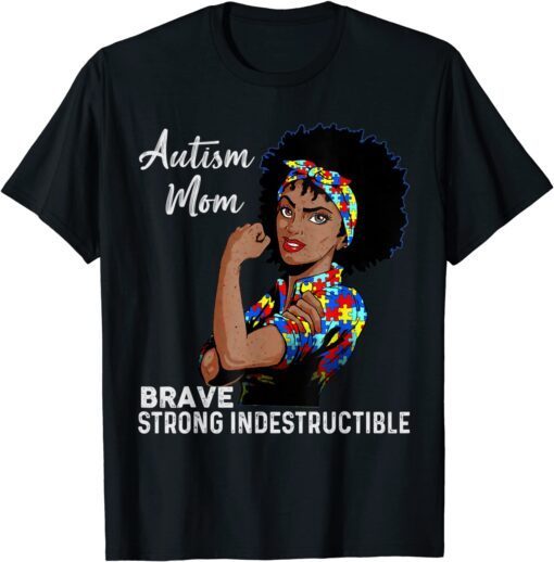 Autism Mom Indestructible Autism Awareness Black Tee Shirt