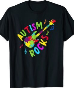 Autism Rocks Guitar Puzzle Pieces Autism Awareness Month T-Shirt