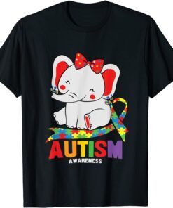 Awareness Elephant Mom wearing earrings Autism Heart puzzle Tee Shirt