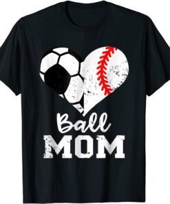 Ball Mom Heart Baseball Soccer Mother's Day Tee Shirt