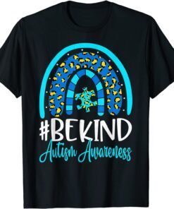 Be Kind Autism Awareness Leopard Rainbow Print Tee Shirt