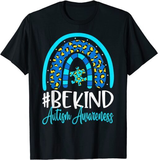 Be Kind Autism Awareness Leopard Rainbow Print Tee Shirt