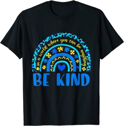 Be Kind Autism Awareness Leopard Rainbow Tee Shirt
