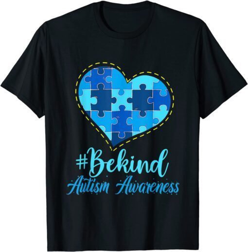 Be Kind Autism Awareness Rainbow Blue Puzzle Piece Tee Shirt
