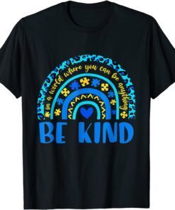 Be Kind Autism Awareness Women Girls Leopard Rainbow Tee Shirt