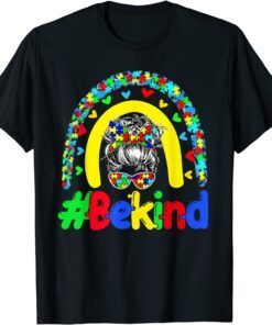 Be Kind Messy Bun Hair Autism Awareness Boho Rainbow Tee Shirt