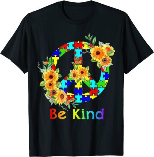 Be Kind Sunflower Autism Puzzle Awareness Month Tee Shirt