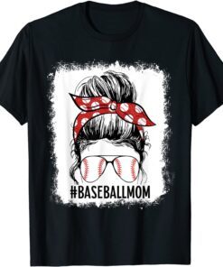 Bleached Baseball Mom Messy Bun Baseball Mother's Day Tee Shirt