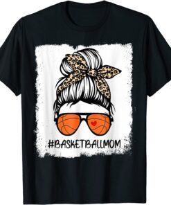 Bleached Basketball Mom Life Leopard Messy Bun Game Day Tee Shirt