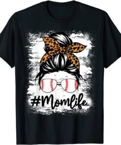 Bleached Softball Mom Life With Leopard and Messy Bun Player Tee Shirt