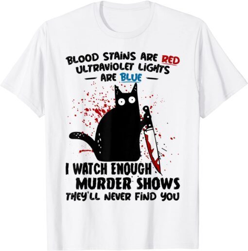 Blood Stains are Red Ultraviolet Lights are Blue Cat Tee Shirt