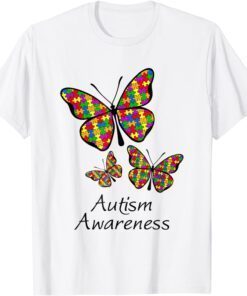 Butterfly Autism Awareness Embrace Puzzle Outfit Mothers Day Tee Shirt