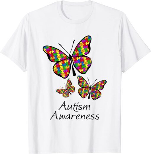 Butterfly Autism Awareness Embrace Puzzle Outfit Mothers Day Tee Shirt