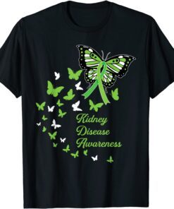 CKD Kidney Disease Awareness Green Butterflies Ribbon Tee Shirt