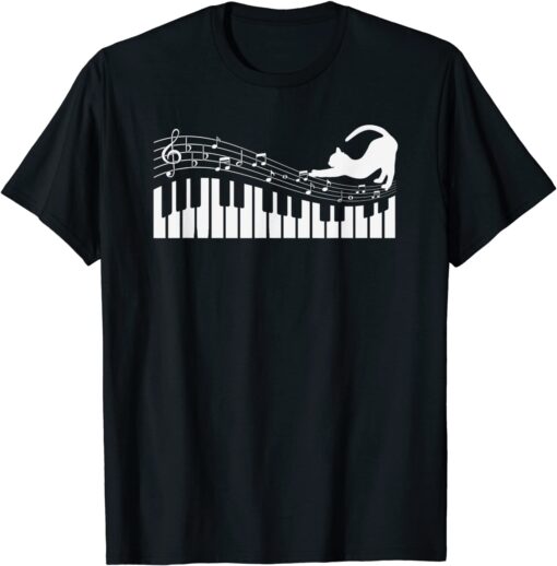 Cat Piano Music Lover Notes Student Teacher Musician T-Shirt