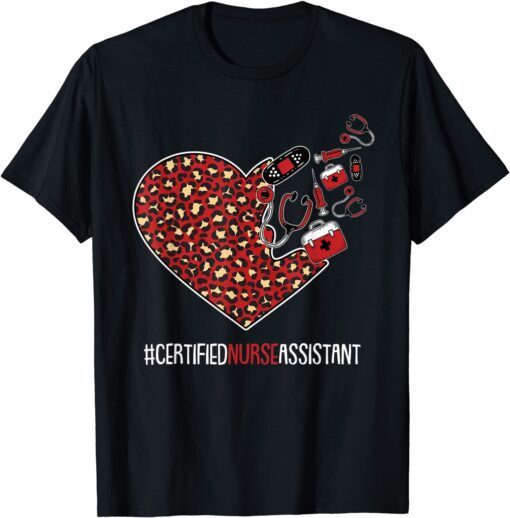 Certified Nurse Assistant Graduation Cute Heart Leopard CNA 2022 T-Shirt