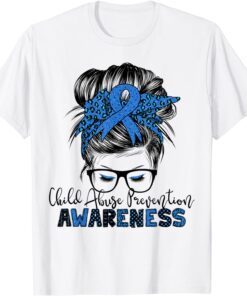 Child Abuse Prevention awareness messy hair bun Tee Shirt