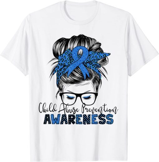 Child Abuse Prevention awareness messy hair bun Tee Shirt