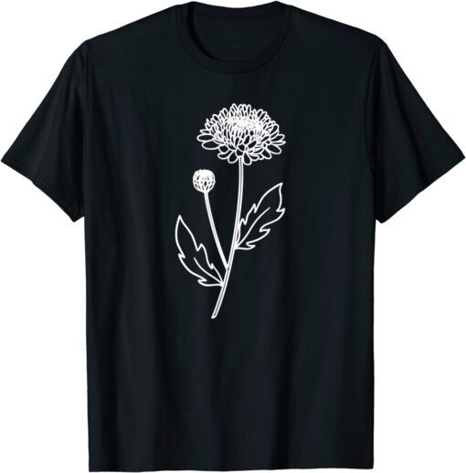 Chrysanthemum November Birth Flower Art Floral Minimalist Tee Shirt