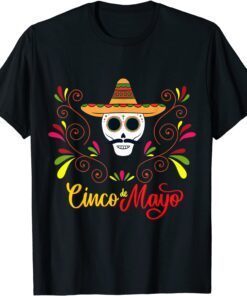 Cinco De Mayo Mexican Cross Sunglasses Skull Mustache Tee Shirt