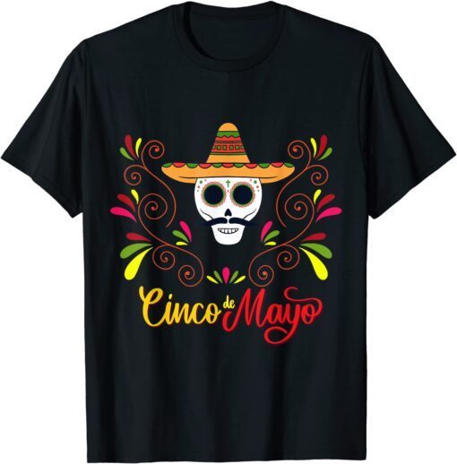 Cinco De Mayo Mexican Cross Sunglasses Skull Mustache Tee Shirt