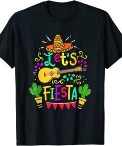 Cinco De Mayo Mexican Guitar Cactus Lets Fiesta Party Tee Shirt