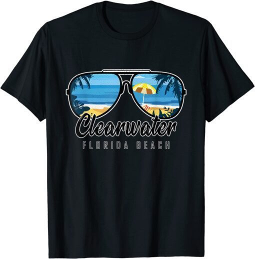 Clearwater Beach Florida Palm Tree Sunglasses Tee Shirt