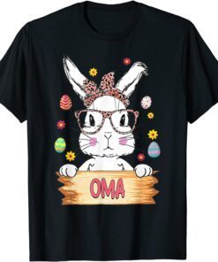 Cute Bunny Face Leopard Print Glasses Oma Easter Day Tee Shirt