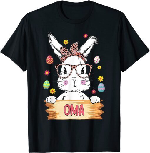 Cute Bunny Face Leopard Print Glasses Oma Easter Day Tee Shirt