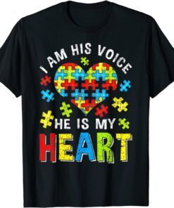 Distressed I Am His Voice He Is My Heart Autism Awareness Tee Shirt