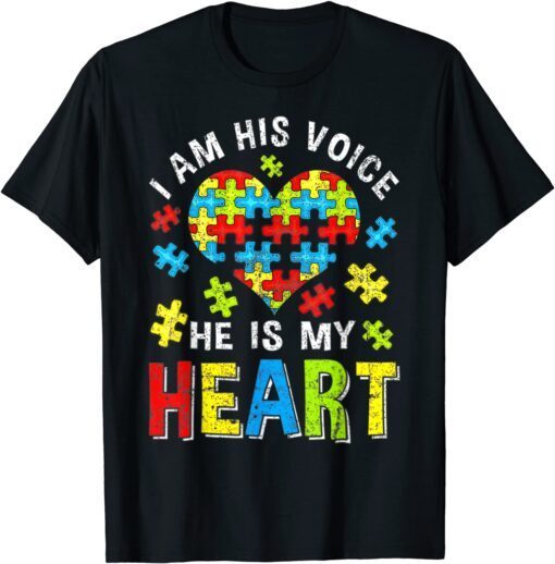 Distressed I Am His Voice He Is My Heart Autism Awareness Tee Shirt