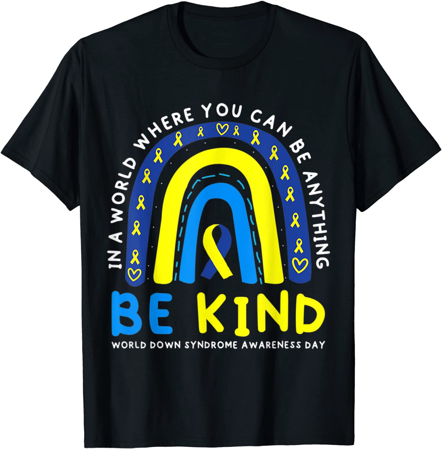 Down Syndrome Awareness Ribbon Boho Rainbow Yellow Blue Tee Shirt ...