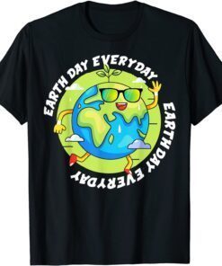 Earth Day Everyday, Green Happy Earth With Sunglasses Tee Shirt